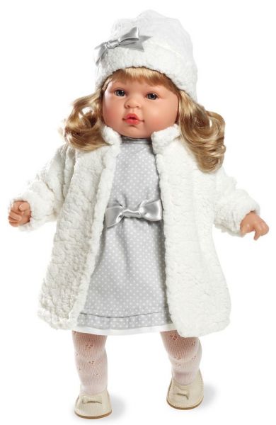 Кукла Arias в белом пальто и шапке (функция смеха), 45 см