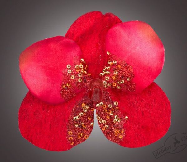 Орхидея Модный бархат красная с бисером на прищепке
