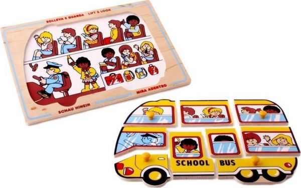 Рамка-вкладыш деревянная Школьный автобус  
