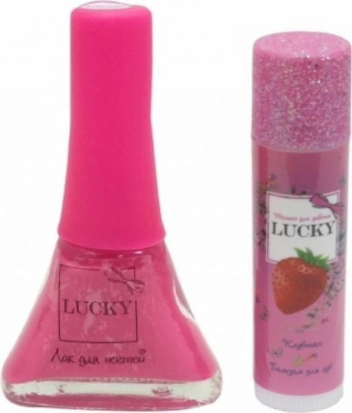 Набор детской косметики LUCKY Клубничный бальзам для губ и лак ярко-розовый
