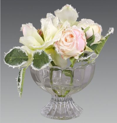 Композиция Бело-розовые цветы в вазочке 7х7х15 см