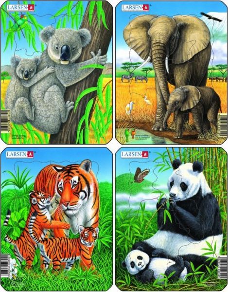 Пазл Коала, слон, тигр, панда